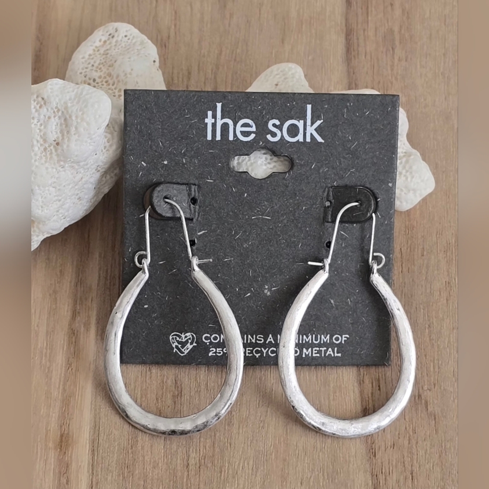 The Sak Textured Silver Oval Drop Earrings